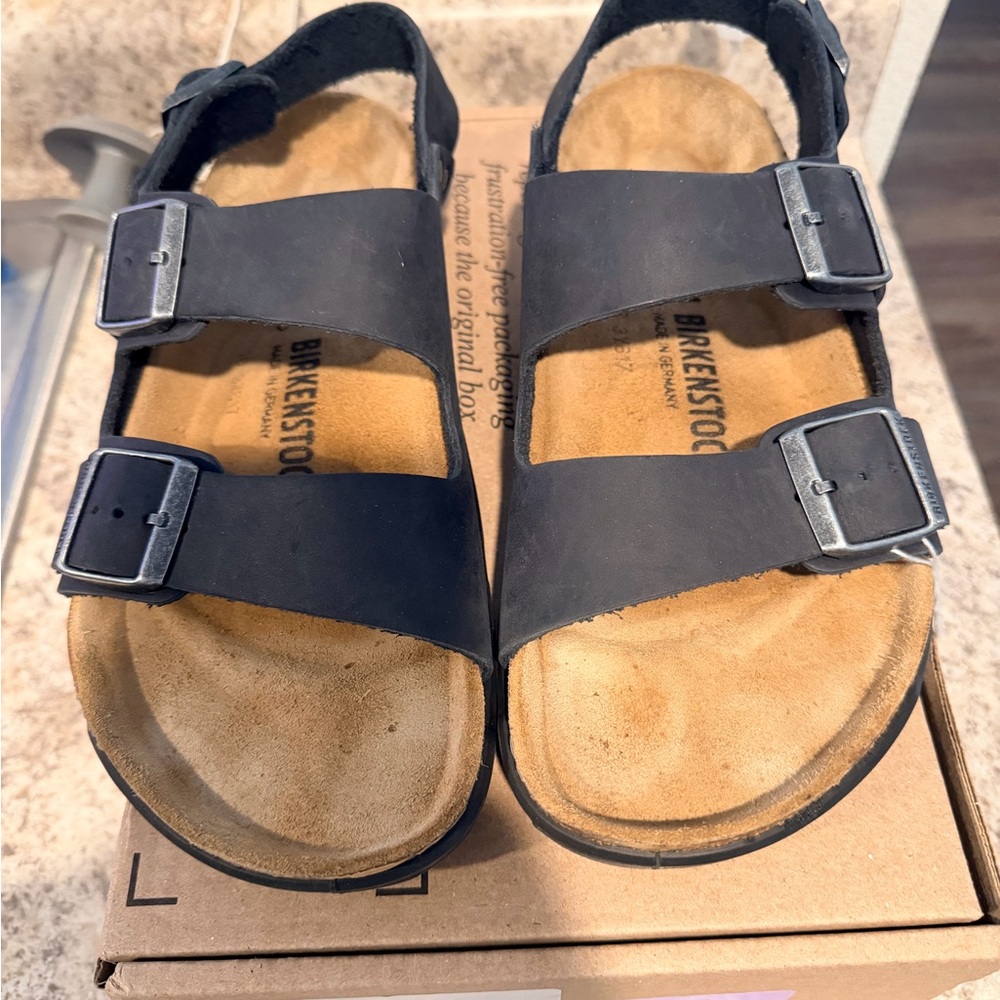 Birkenstock Black Leather Sandals Milano Crosstown